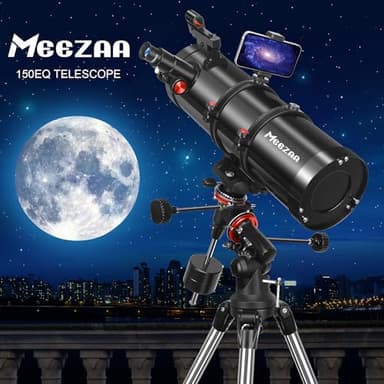 MEEZAA Telescope, 150EQ Reflector Telescope for Adults Astronomy Beginners, Manual Equatorial Professional Telescopes Astronomy with 2X Barlow Lens, Phone Adapter, Adjustable Tripod and Moon Filter - Image 7
