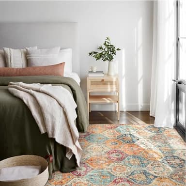 Lahome Moroccan 6x9 Rugs for Living Room, Soft Washable 6x9 Area Rug for Bedroom, Ultra-Thin Oriental Trellis Distressed Non Shedding Throw Large Carpet for Dining Room Office, Cream/Multi - Image 4