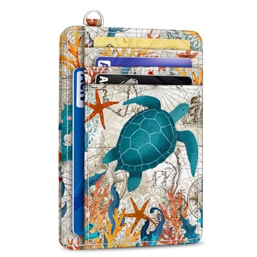 Yonlevres Credit Card Holder Slim Wallet, Sea Turtle RFID Wallet Women Front Pocket Small Card Holder Travel Cute Funny Thin Card Case ID Window PU Leather RFID Blocking Card Organizer Gifts Girls - Image 1