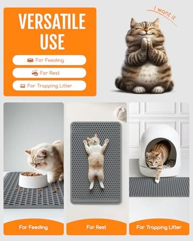Powools Cat Litter Mat - 46" x 35" Jumbo Litter Box Mat with Double Layers, Urine-Proof and Non-Slip Litter Trapping Mat, Easy to Clean Kitty Litter Mats for Floor, Scatter Control, Grey - Image 5
