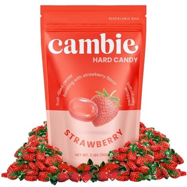 Strawberry Hard Candy Individually Wrapped – Halloween Candy Bulk with Fruit-Filled Center, 2 lbs Bon Bons for Piñata Filler, Candy Bags, Party Favors - Image 2