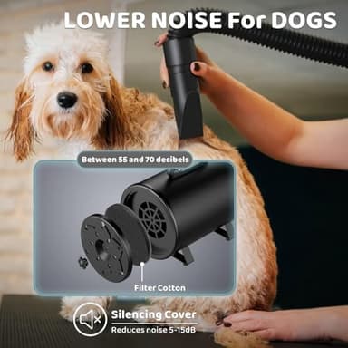EGFKI Dog-Hair-Dryer, 5.2HP/ 3800W High Velocity Pet Blow Dryer with Heater for Grooming, Speed Temperature Adjustable Dog Blower Grooming Dryer with 4 Nozzles - Image 4