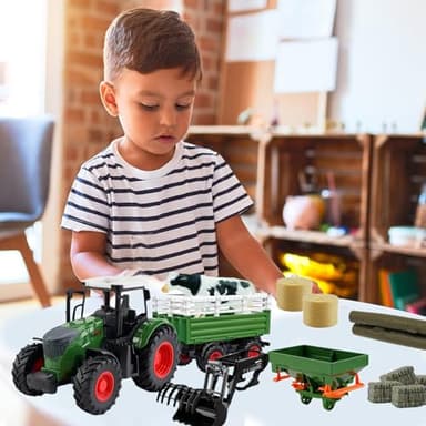 Peagprav Farm Toys Tractor with Trailer-16.5 Inches Tractor Playset 1/24 Scale Gripper Frontloader Spreader for Boys Kids Toddlers Age 3-7 Years Old - Image 4