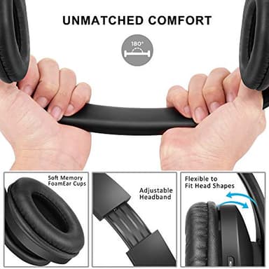 ZIHNIC Bluetooth Headphones Over-Ear, Foldable Wireless and Wired Stereo Headset Micro SD/TF, FM for Cell Phone,PC,Soft Earmuffs &Light Weight for Prolonged Wearing (Black) - Image 2
