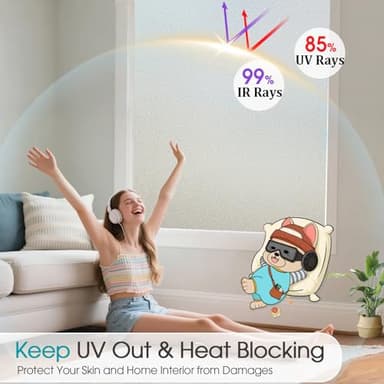 Coavas Window Privacy Film Frosted Glass Static Cling Heat Blocking Window Tint for Home Day and Night Sun Blocker Insulation Bathroom Door Decorative Frosting Cover Sticker (17.5 x 78.7 Inch, Pure) - Image 3