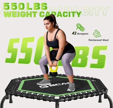 BCAN 48" Mini Trampoline, 550 LBS Fitness Trampoline with T-Adjustable Handle Bar, Bungees, Stable & Quiet Exercise Rebounder for Adults Indoor/Garden Workout-Green - Image 4