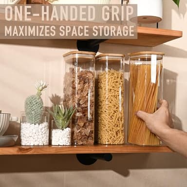 D2scrma 71oz Rectangle Airtight Glass Storage Containers with Bamboo Lids (Set of 3), Square Food Storage Jar, Pantry Organizers for Sugar, Flour, Spaghetti and Coffee beans (with Black Lable) - Image 3