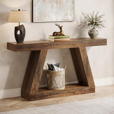 Tribesigns Farmhouse Console Table, 55-Inch Rustic Sofa Table with Storage, Industrial Wooden Entryway Table for Hallway, Living Room, Dark Brown - Image 1