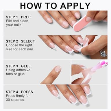 Anyos 16 Sizes French Tip Short Duck Press on Nails,Soft Gel Fake Nails Glossy 32pcs with Nail Glue (Classic French) - Image 6
