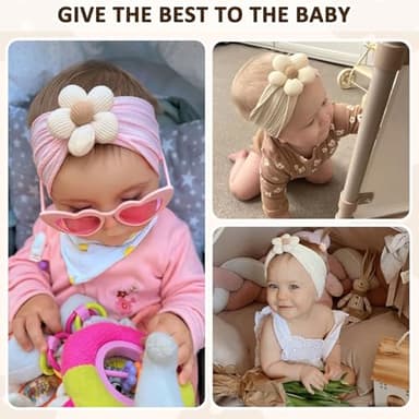 MIUXUESO 3 Pcs Baby Flower Headbands Baby Girls Nylon Headband Soft Hairbands Hair Accessories for Newborn Infant Toddler Kids (Yellow,Pink,Brown) - Image 4