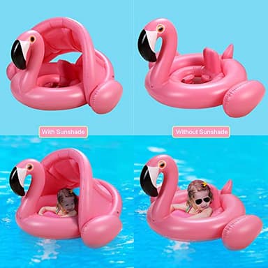 Baby Pool Float with Canopy,Flamingo Inflatable Swimming Ring,Infant Pool Floaties Sunshade Toys for Baby Girls Boys Toddlers Pink - Image 7