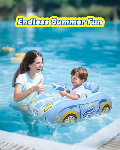 Automatic Water Gun with Toddler Pool Float, Inflatable Car Baby Pool Float, Swimming Pool Toys for 3+ Years Old Girls Boys Kids Blue-1pack - Image 6