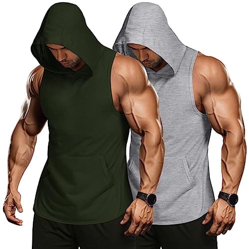 COOFANDY Men's 2 Pack Workout Hooded Tank Tops Bodybuilding Muscle Cut Off T Shirt Sleeveless Gym Hoodies - Image 1