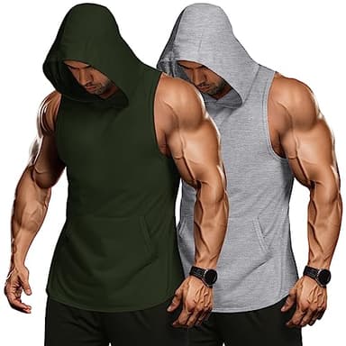 COOFANDY Men's 2 Pack Workout Hooded Tank Tops Bodybuilding Muscle Cut Off T Shirt Sleeveless Gym Hoodies - Image 1