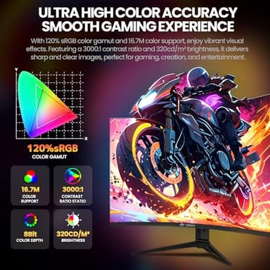 CRUA 27'' Curved Gaming Monitor 260Hz/240Hz, QHD 1440P 1800R VA Panel Computer Monitor with Built-in Speakers, Support AMD FreeSync, 120% sRGB, Blue Light Filter, HDMI2.0 & DP1.4, Wall Mountable-Black - Image 6