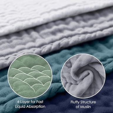 HIPHOP PANDA Muslin Burp Cloths, 10 Pack - Large 20" X10" - Ultra Absorbent and Soft 100% Cotton Baby Essentials Drool Rags and Messes for Newborn - Colorful Designs for Boy Girl, Gray Navy Fusion - Image 7