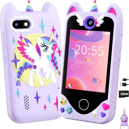 Kids Smart Phone for Girls Gifts - Toddler Christmas Birthday Gift for Age 3 4 5 6 Year Old, Kids Cell Phone Toy with Touchscreen, Dual Cameras, Learning, Kid Mp3 Player, Games with 32 GB Card - Image 1