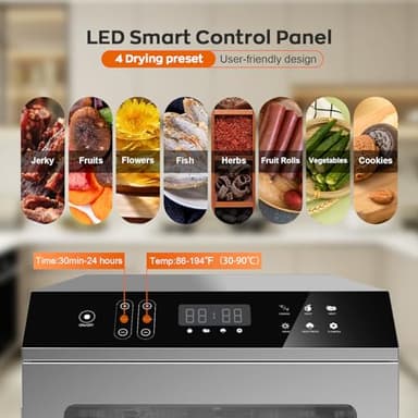 Food Dehydrator for Jerky, 12-Trays Stainless Steel, 850W Electric Dehydrator Machine with 10 Presets, Adjustable Timer, Temperature Control, Digital Food Dryer for Herb, Dog Treats,Meats & Veggies - Image 4