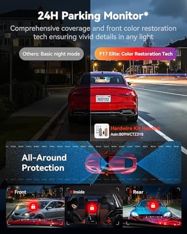 REDTIGER F17 Elite 4K 3 Channel Dash Cam, STARVIS 2 IMX678 & IMX675, 128GB Card, Full Night Color, 4K+2.5K+1080P Front and Rear Inside, Touch Screen, Voice Control, 5GHz WiFi 6, GPS, HDR, Parking Mode - Image 4