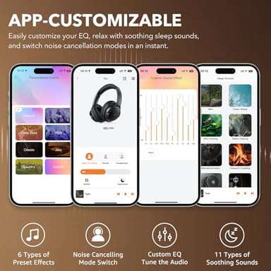 1Mii Y8+ Noise Cancelling Headphones Bluetooth, Wireless LDAC Hi-Res Audio, Custom EQ via App, 75H Playtime, Comfort Fit, Over Ear Headphones Foldable for Airplane Travel Home Office Black - Image 8