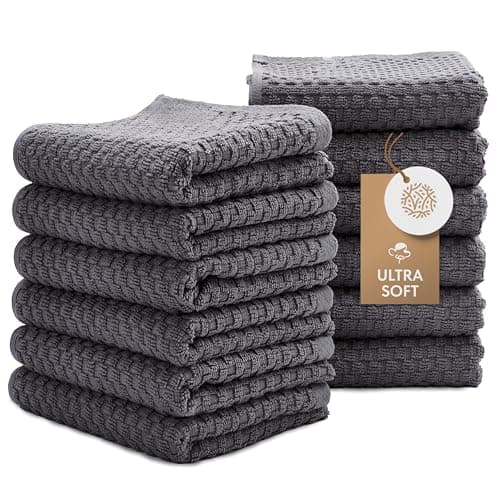 Super Absorbent Kitchen Towels 12 Pack - Premium 100% Cotton Kitchen Towels, 450GSM Thick Machine Washable Gray Dish Towels for Kitchen Drying, Cleaning, Dobby Weave, Unmatched Quality - Image 1