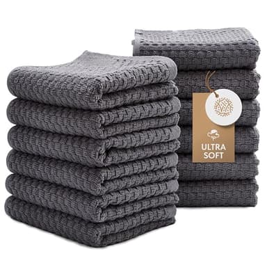 Super Absorbent Kitchen Towels 12 Pack - Premium 100% Cotton Kitchen Towels, 450GSM Thick Machine Washable Gray Dish Towels for Kitchen Drying, Cleaning, Dobby Weave, Unmatched Quality - Image 1
