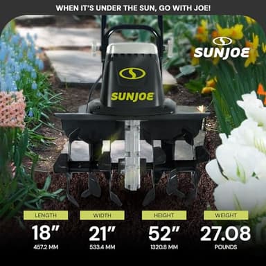 Sun Joe Electric Garden Tiller Cultivator, Steel Tines, 12 Amp, 16 Inch, Black - Heavy-Duty Gardening Machine & Equipment for Gardens, Lawns & Yards, TJ603E - Image 2