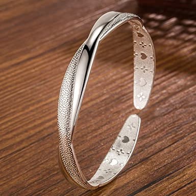 Sterling Silver Cuff Bracelets for Women, Handmade Bracelet for Women, Silver Bangle Bracelets for Women, Mom Gifts, Birthday Gifts for Women (Silver cuff-3) - Image 3