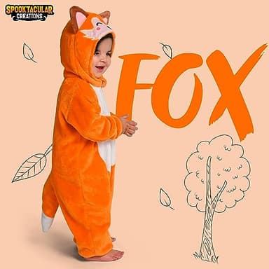 Spooktacular Creations Halloween Baby Fox Pajama, Romper Toddler Animal Costume One-piece Pajama, Zip-up Romper Hooded Jumpsuit Halloween Costume - Image 2