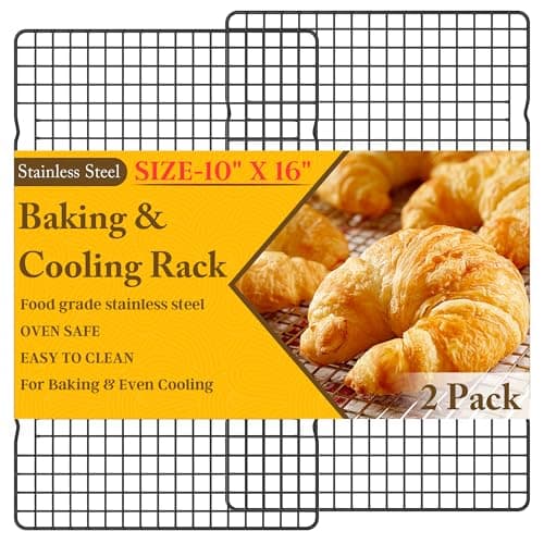 2PCS Cooling Racks for Cooking and Baking - 10" x 16"Heavy Duty Stainless Steel Wire Rack for Baking, Grilling, Roasting - Oven & Dishwasher Safe - Fits Half Sheet Pan(Black) - Image 1