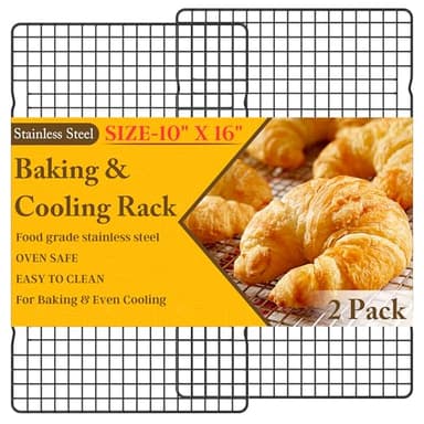 2PCS Cooling Racks for Cooking and Baking - 10" x 16"Heavy Duty Stainless Steel Wire Rack for Baking, Grilling, Roasting - Oven & Dishwasher Safe - Fits Half Sheet Pan(Black) - Image 1