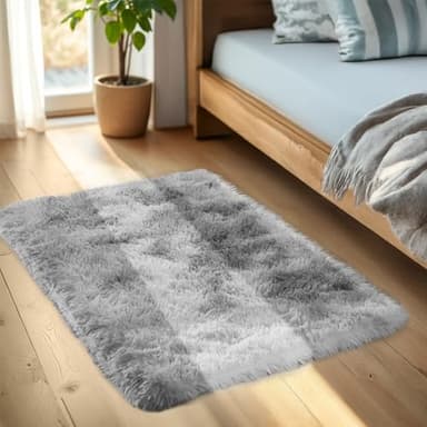 Zentavio Bedside Rugs Small 2x3 Shag Entry Entrance Rugs Soft Bedroom Carpet Area Rugs for Dorm College Essentials Non-Slip Living Room Throw Rug Home Decor Aesthetic Nursery Tie-Dyed Grey White - Image 8