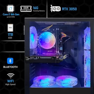 STGAubron Gaming PC Computer Desktop, Intel Core i7 8th up to 4.1GHz, GeForce RTX 3050 6G GDDR6, 16G DDR4, 1T SSD, WiFi 6, BT 5.2, RGB Fan x6, Windows 11 Home - Image 3