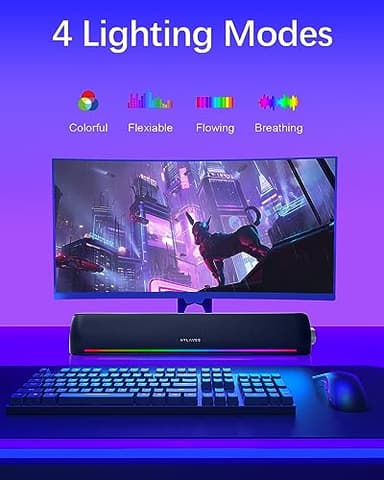 Computer Speakers, Hi-Fi Sound Quality Computer Sound Bar, Bluetooth 5.0 & 3.5mm Wired PC Speakers with 4 Dynamic Lighting Modes, USB Powered Speakers for PC, Desktop, Laptops, Phones, Monitors, Xbox - Image 3