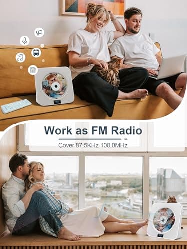 Desktop CD Player Portable with Bluetooth - Jimwey CD Players for Home with HiFi Speakers, FM Radio, Remote Control, LED Screen Display, Support CD/Bluetooth/USB/AUX, White CD Player for Gift - Image 5
