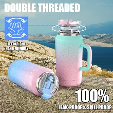 Hydraful 64 oz Tumbler with Handle and Straw - 100% Leak-Proof - Insulated Cup Reusable Stainless Steel Large Water Bottle Travel Mug for Gym, Hiking, and Camping - Gifts for Women Men Him Her - Image 5
