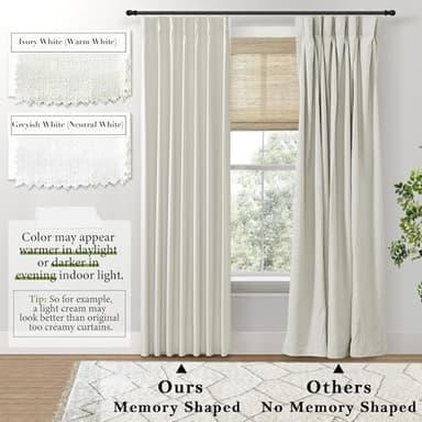 SHINELAND 102 Inch Long Curtains,Blackout Linen Pinch Pleated Ivory Cream Black Out Thermal Drapes for Living Room - Image 4
