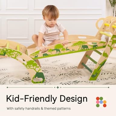 Wingyz 8-in-1 Pikler Triangle Set with Cushion-Wooden Baby Climbing Toys with Arch, Ramp & Ladder | Montessori Toddler Climber Indoor Jungle Gym for 1-3 Year Olds (Green) - Image 8