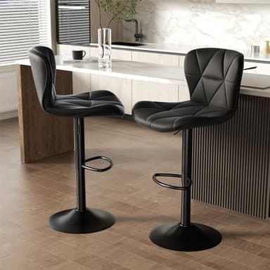 Nalupatio Modern Bar Stools Set of 2, Adjustable Faux Leather Upholstered Swivel Bar Stools, Counter Height Bar Chairs with Back for Kitchen Island, Black - Image 6