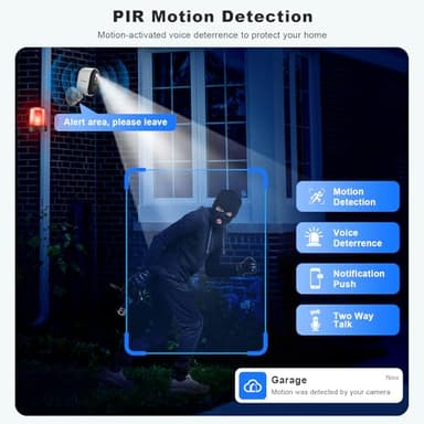 2K Security Cameras Wireless Outdoor, WiFi Battery Powered Indoor Camera for Home Security with AI Motion Detection, Spotlight, 2-Way Talk, Siren, IP65, Cloud/SD Storage - 2 Cameras - Image 4