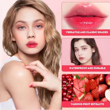 Lip Tint Korean Stain Set, 4 Colors Tinta Para Labios Waterproof Long Lasting Plumping Lip & Cheek Tint Moisturizing Non-sticky Easy Apply Mini Water Lipstick(Apple& Strawberry& Watermelon& Cherry) - Image 2