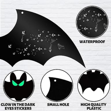 24pcs Halloween Hanging Bats Decorations Outdoor, Halloween Bats Outdoor Decor, 4 Different Sizes with Glowing Eyes for Outside Tree Yard Porch Party Decor - Image 3
