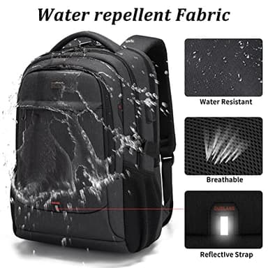 DUSLANG 17 Inch Laptop Backpack for Travel Water Resistant College Backpack for Men/Women Laptop Bag with USB Charging Port,Black - Image 5