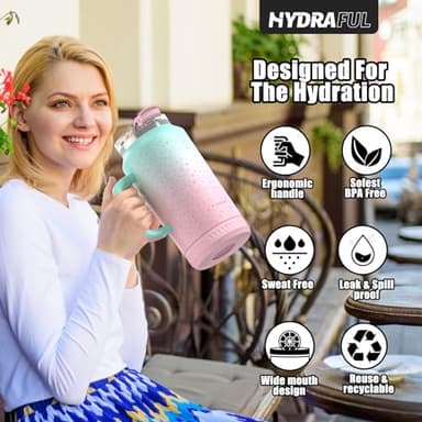 Hydraful 64 oz Tumbler with Handle and Straw - 100% Leak-Proof - Insulated Cup Reusable Stainless Steel Large Water Bottle Travel Mug for Gym, Hiking, and Camping - Gifts for Women Men Him Her - Image 8