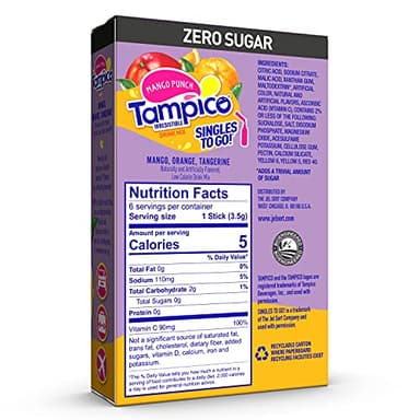 Tampico Singles To Go Drink Mix Packets, Mango Punch, Zero Sugar, Low Calorie, 100% DV of Vitamin C per Serving, Convenient, On-The-Go Water Enhancers, 6 sticks, Pack of 1 - Image 2