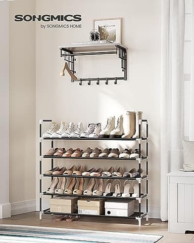 SONGMICS 5-Tier Shoe Rack, Shoe Storage for Hallway Closet, Slim and Space-Saving, Metal Frame, Non-Woven Fabric Shelves, Black ULSH55H - Image 3