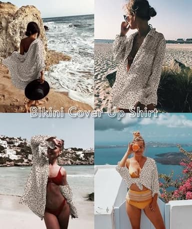 Zoye Chen Women’s Bikini Swimsuit Cover Up Button Down V Neck Shirts Long Sleeve Blouse Beachwear Bathing Suit (Apricot leopard, Large) - Image 7