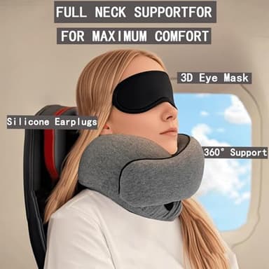 RVPYK Travel Neck Pillow for Airplanes, 100% Pure Memory Foam Travel Pillow, 360° Support Ergonomic Design, Portable Airplane Pillow with Washable Cover, Perfect for Airplanes, Car & Office - Image 2