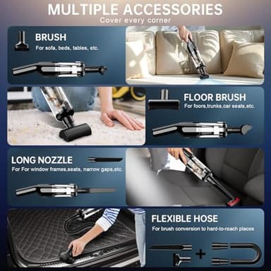 Handheld Vacuum Cordless, Car Vacuum with 16000Pa Powerful Suction, Lightweight at 1.3 lbs, Type-C Charge, Multiple Accessories, Rechargeable Vacuum Cleaners for Home Office Car Pet - Image 4