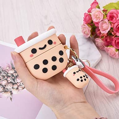 Cute Airpod Pro Case Cover with Keychain Girly Pink Boba Milk Tea Design Compatible with Airpods Pro Charging Case for Women and Girls - Image 3